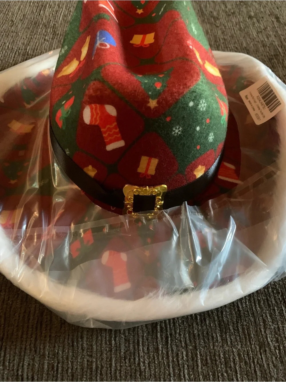 Festive Green Christmas Hat with Belt Buckle - Holiday Party Hat